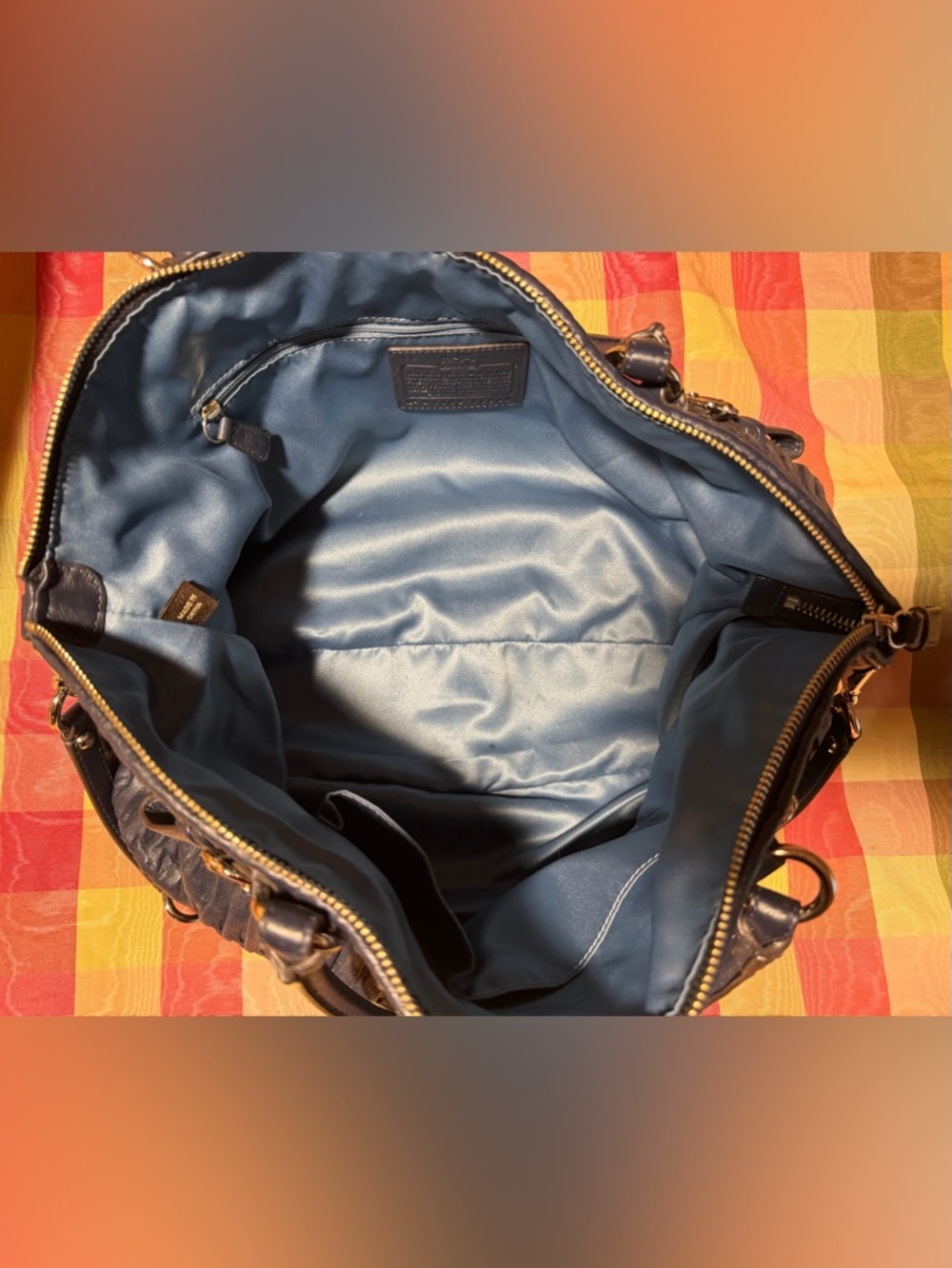 Coach D1182-15947 Navy Pleated Leather Satchel with Polished Hardware - Picture 5 of 7